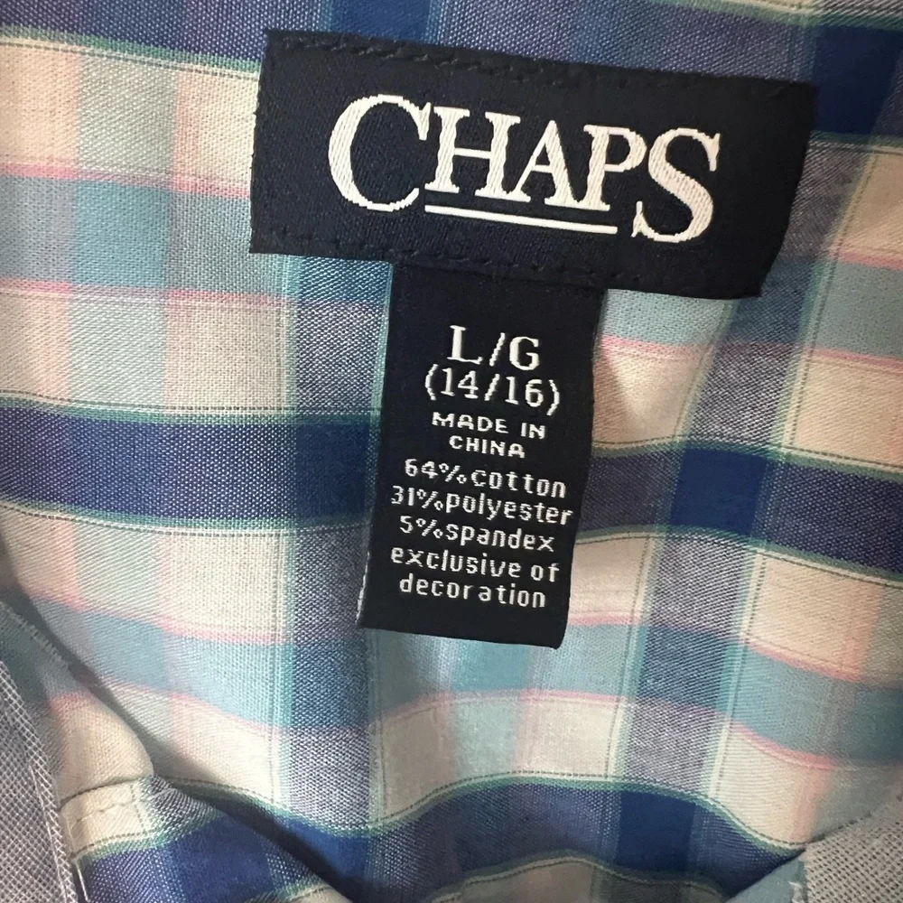 Chaps Boys Blue and White Plaid Button-Down Shirt
